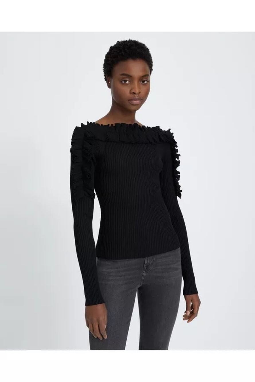 7 For All Mankind Black Ruffle Longsleeve